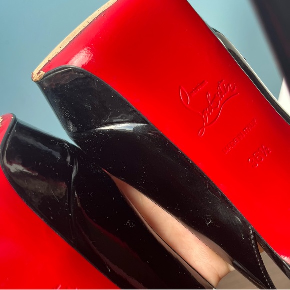 CHRISTIAN LOUBOUTIN Black Patnet Sling Back Almond Toe Bianca Sling Heels 36.5 - Picture 10 of 10